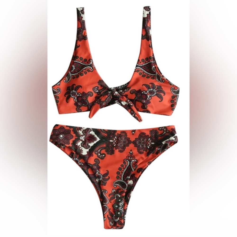 Zaful orange tie high waisted bikini size small